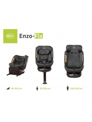 4Baby autokėdutė ENZO-FIX 40-150 CM tamsiai pilka I-SIZE (0-36 kg) 5