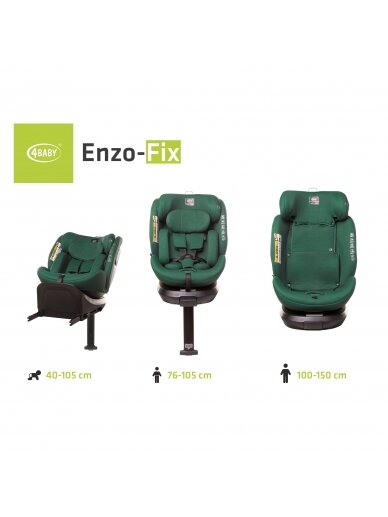 4Baby autokėdutė ENZO-FIX 40-150CM žalia I-SIZE (0-36 kg) 5