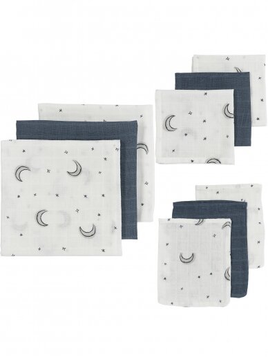 9pcs. Gauze (muslin) diaper set, Meyco Baby ( Moon multi Indigo)