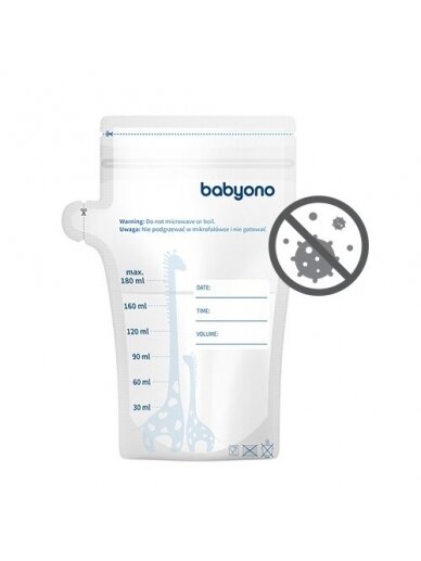 BabyOno maišeliai motinos pienui laikyti užšaldyti 30 vnt.x180 ml, 1084 4