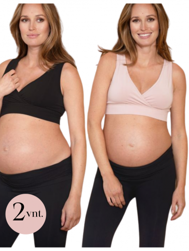 Twin Pack Bamboo Maternity & Nursing Sleep Bras – Black & Blush