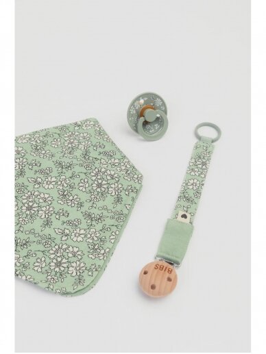 BIBS Liberty pacifier holder, Capel Sage/green with flowers 2