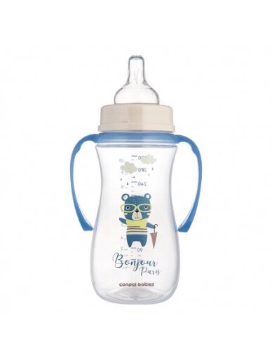 CANPOL BABIES Anti-Colic buteliukas su rankenėlėmis, 300 ml PP EasyStart BONJOUR PARIS, 35/241_blu 1