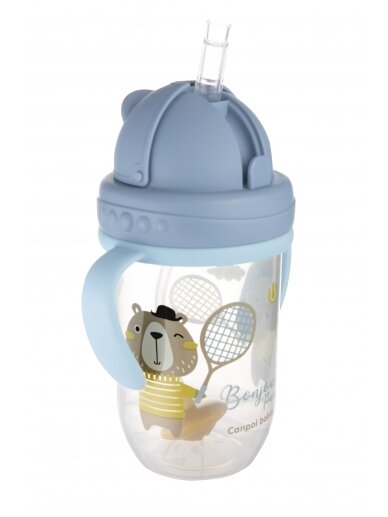 CANPOL BABIES neišsipilanti gertuvė su šiaudeliu BONJOUR PARIS, 6m+, 270ml, blue, 56/607_blu 2