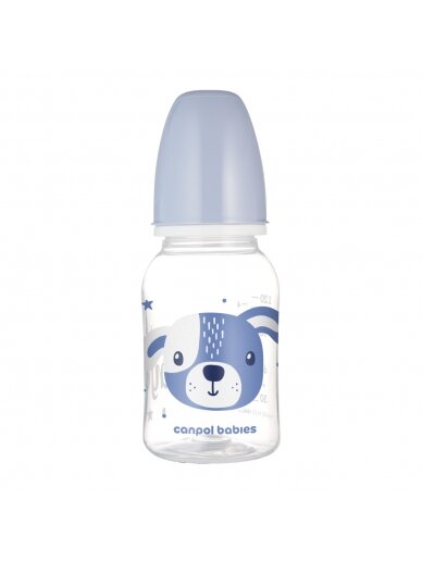 CANPOL BABIES siauro kaklelio buteliukas CUTE ANIMALS, 120 ml, 11/851_blu