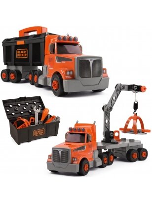 SMOBY Truck 3in1 Black+Decker Tools Crane 60 Accs.