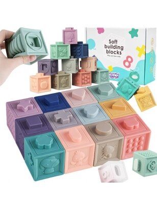 WOOPIE BABY Sensory Blocks Squeeze Puzzle Sound 12 vnt.