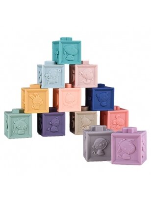 WOOPIE BABY Sensory Blocks Squeeze Puzzle Sound 12 vnt.