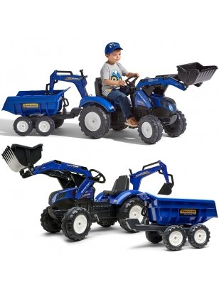 FALK New Holland pedalinis traktorius mėlynas su priekaba 3 metams