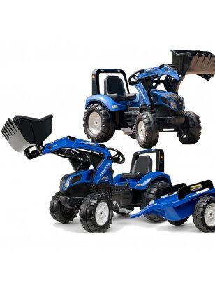 FALK New Holland mėlynas pedalinis traktorius su priekaba nuo 3 metų