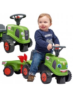 FALK Baby Claas Tractor Green su priekaba + priedais. nuo 1 metų