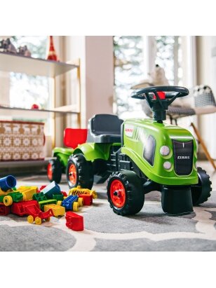 FALK Baby Claas Tractor Green su priekaba + priedais. nuo 1 metų