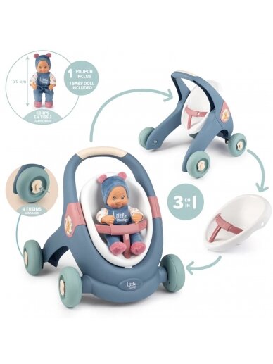 SMOBY Little Walker vežimėlis 3in1 kūdikių vežimėlis + lėlė