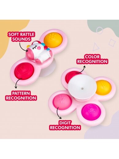 WOOPIE BABY Space Spinner Pop-it sensorinis žaislas Keičiamas 3 vnt. Rožinė. 3