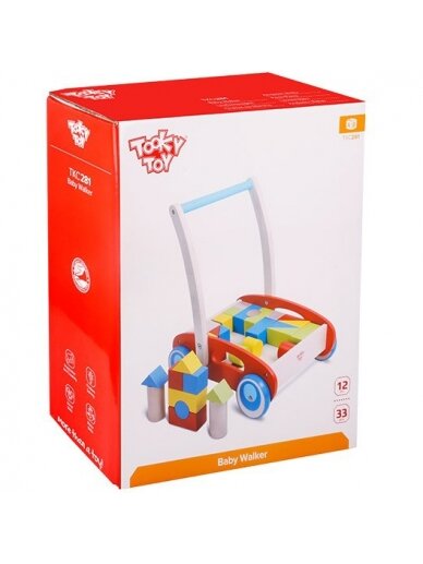 TOOKY TOY Medinis vaikštynės stūmimas vaikams + kaladėlės 23 vnt. 4