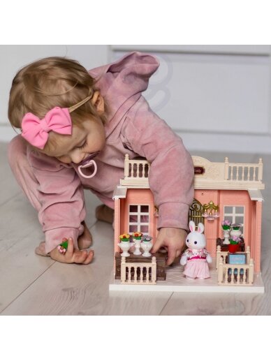 WOOPIE Dollhouse Rabbit šeimos gėlių parduotuvė + figūrėlė 7