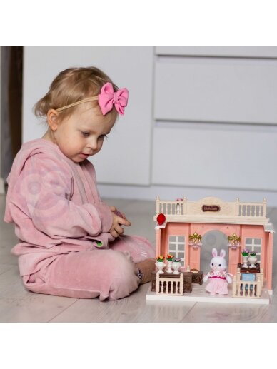 WOOPIE Dollhouse Rabbit šeimos gėlių parduotuvė + figūrėlė 11