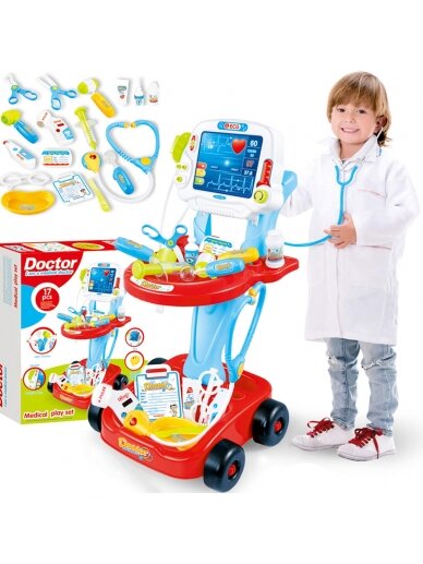 WOOPIE Little Doctor's Vežimėlis Mėlynas gydytojo rinkinys Vaikams 17 priedų