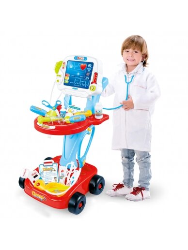 WOOPIE Little Doctor's Vežimėlis Mėlynas gydytojo rinkinys Vaikams 17 priedų 4