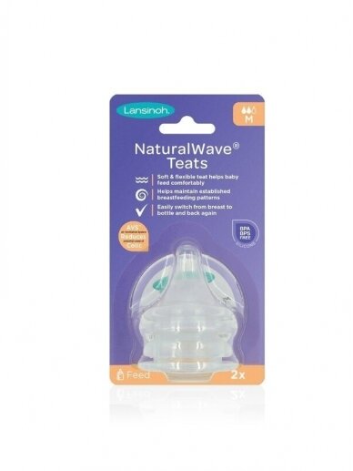 Vidutinio pratekėjimo žindukas, Medium flow, 2vnt. NaturalWave®, Lansinoh 1