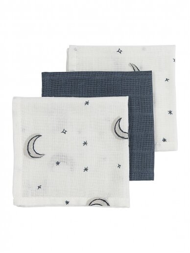 Muslin diapers set, 3 pcs. 30x30, Meyco Baby (Moon multi Indigo)