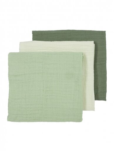 Gauze (muslin) diaper set, 3pcs., 70x70, Meyco Baby uni offw/softgreen/forestgreen