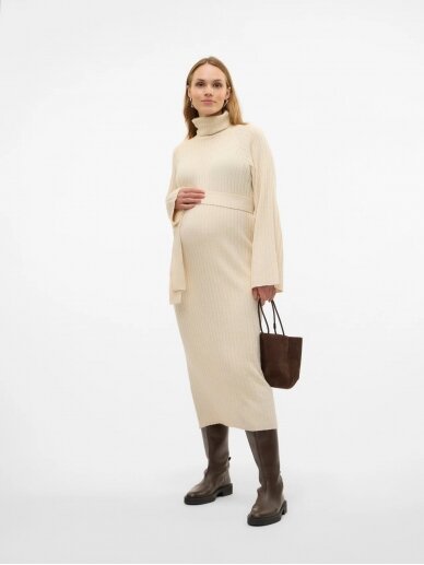 Warm maternity dress MLLUISA, Mama;licious (Birch/Melange) 3