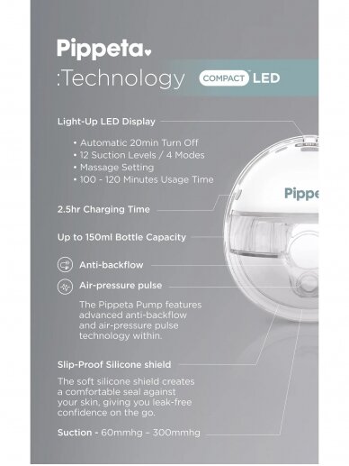 PIPPETA Compact LED dvigubas nešiojamas belaidis pientraukis 7