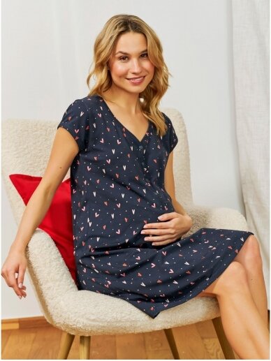 Maternity and nursing nightwear DN 7132 (Black/hearts) 1