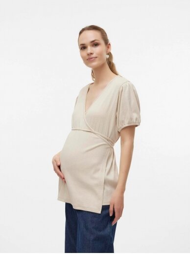 Maternity blouse with breastfeeding function, MLKRISTY, French Oak, Mama;licious (Sand) 5