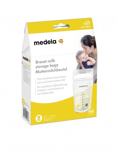 Pieno laikymo maišeliai, 25 vnt. 180 ml. Medela