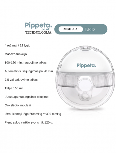 PIPPETA Compact LED dvigubas nešiojamas belaidis pientraukis 2