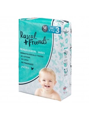 RASCAL + FRIENDS sauskelnės 3 dydis, 6-11kg, 50 vnt.