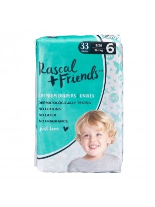 RASCAL + FRIENDS sauskelnės 6 dydis, 16kg+, 33 vnt.