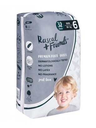 RASCAL + FRIENDS sauskelnės-kelnaitės 6 dydis, 16kg+, 32 vnt.