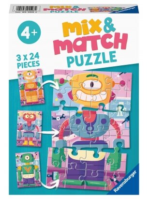 RAVENSBURGER dėlionės Mix and Match Robots, 3x24d., 5598