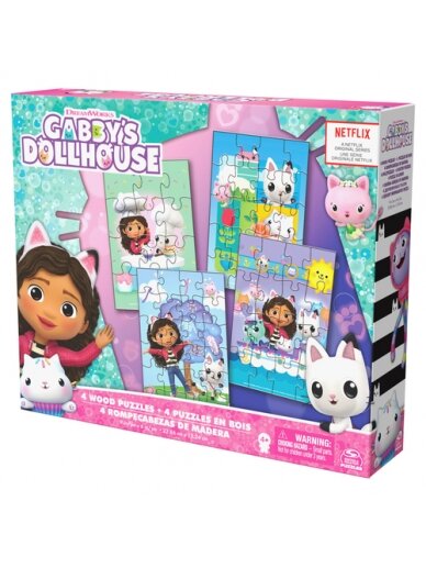 SPINMASTER GAMES dėlionių rininys Gabbys Dollhouse, 4 dėlionės, 6067990