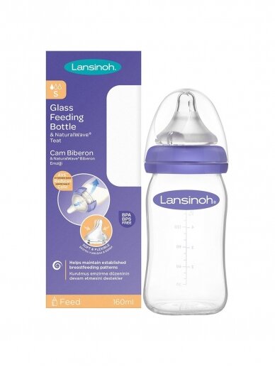 Glass feeding bottle & NaturalWave treat, 160ml., by Lansinoh