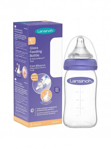 Glass feeding bottle & NaturalWave treat, 160ml., by Lansinoh 1