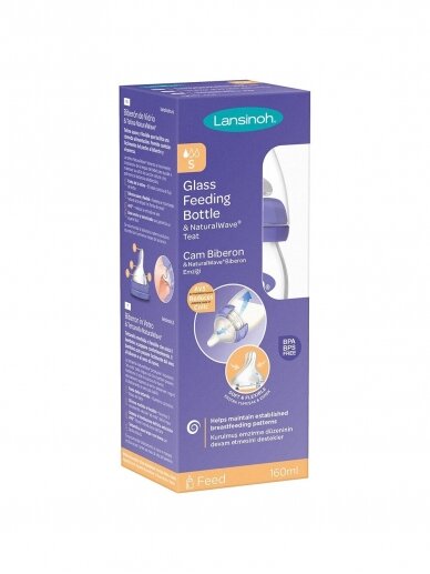 Glass feeding bottle & NaturalWave treat, 160ml., by Lansinoh 2