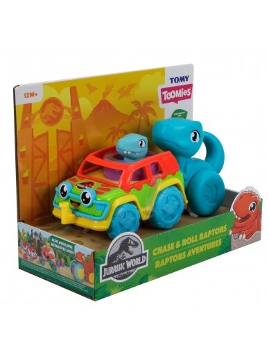 TOMY mašinėlės rinkinys su dinozauru Chase & Roll Raptors, E73251 1