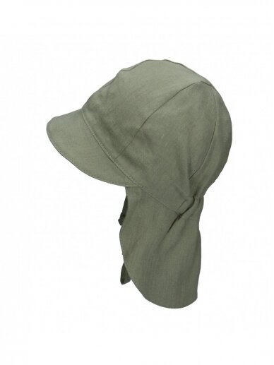 TuTu hat with neck protection made of natural linen (green) 1
