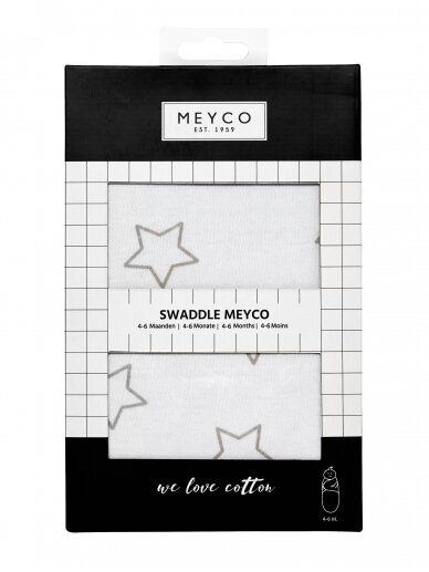 Baby Swaddle, 0-3 months by Meyco Baby (Stars - Grey) 1